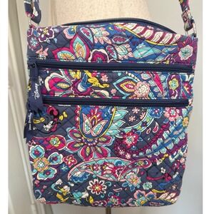 Vera Bradley X Disney Paisley Mickey Sensational Six Quilted 3 Zip Crossbody Bag